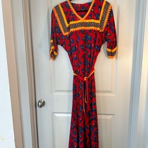 Vintage Homemade Kuchi Folk Ethnic Belted Maxi Dress, size Medium/ large